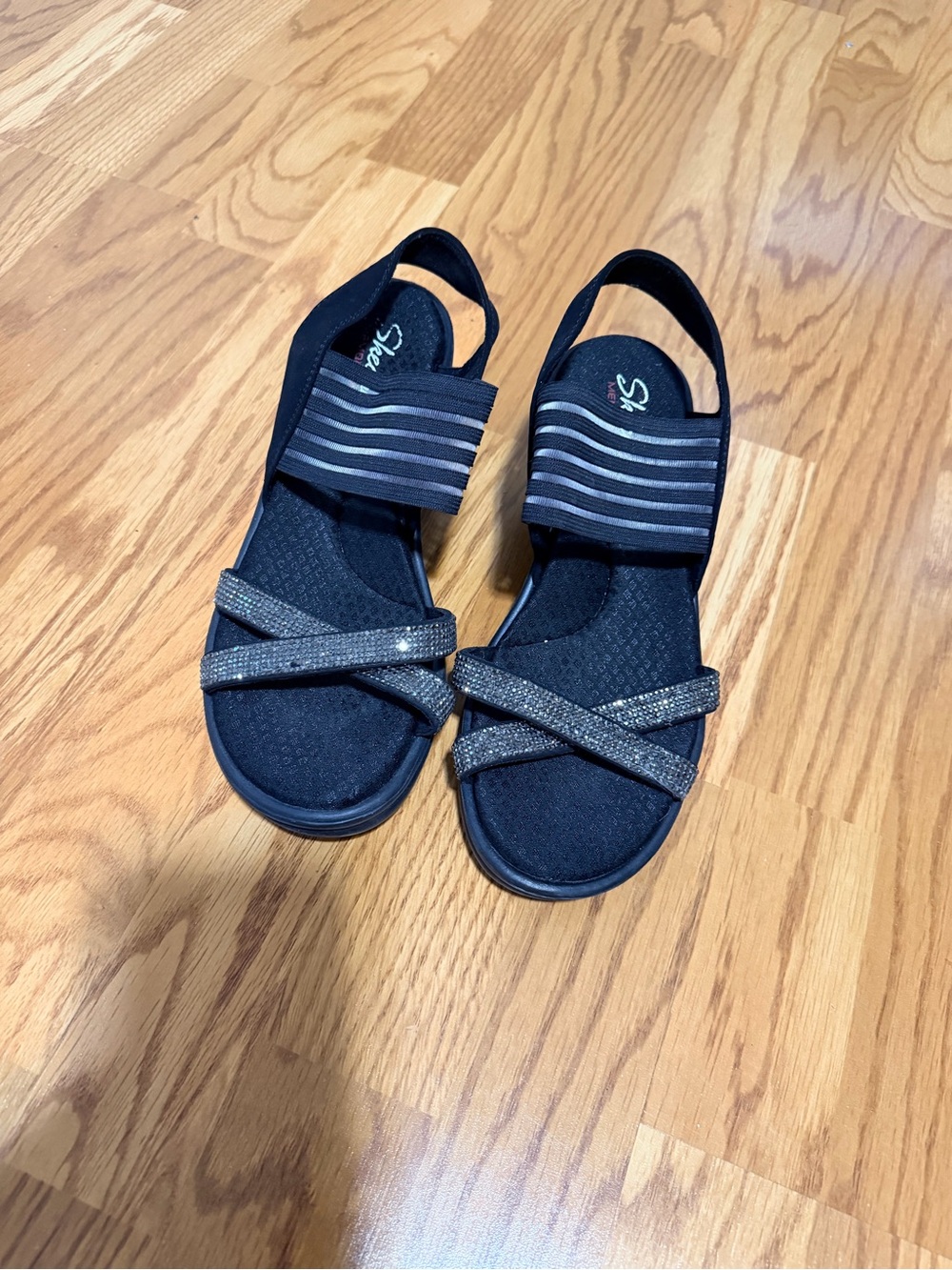 Skechers Black Sandals with Glitter Cross Straps